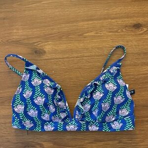 J Crew Floral Blue Ruffle Bikini Top Size M